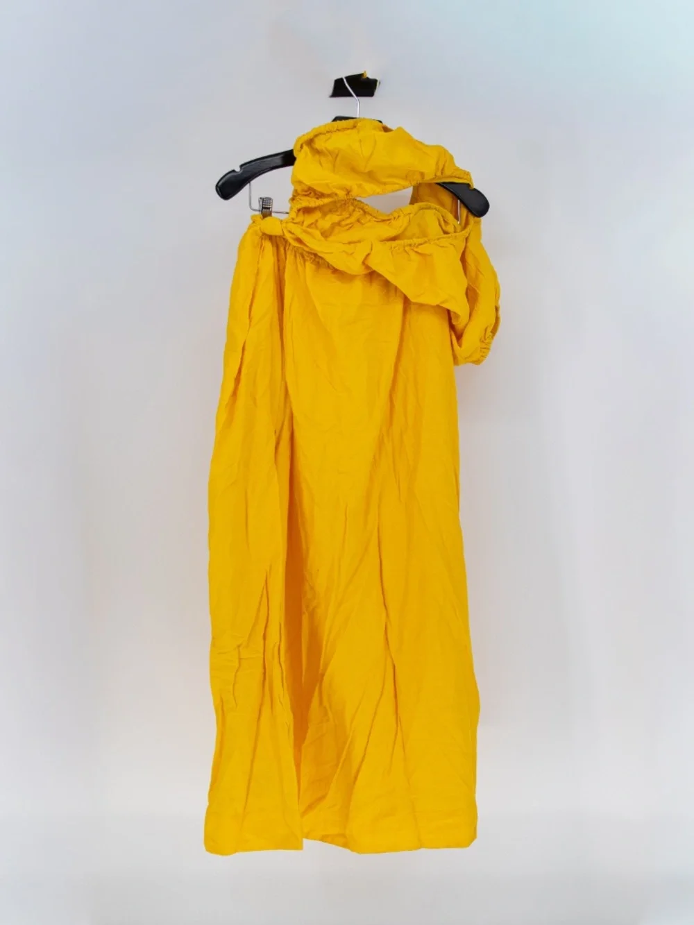 Farm Rio Linen Blend One Shoulder Cut Out Waist Midi A Line Dress Yellow Large